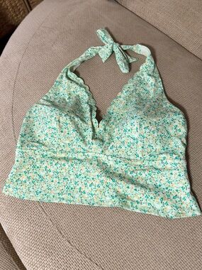 Lands' End Mint Green Floral Halter Swim Top